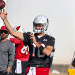 Arizona Cardinals QB James Morgan runs through drills during practice on Thursday, Dec. 22, 2022, in Tempe. (Tyler Drake/Arizona Sports)