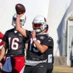 Arizona Cardinals QB Trace McSorley runs through drills during practice on Thursday, Dec. 22, 2022, in Tempe. (Tyler Drake/Arizona Sports)