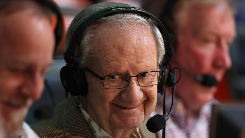 Play-by-play announcer for the Phoenix Suns, Al McCoy speaks during the game six of the NBA Western...