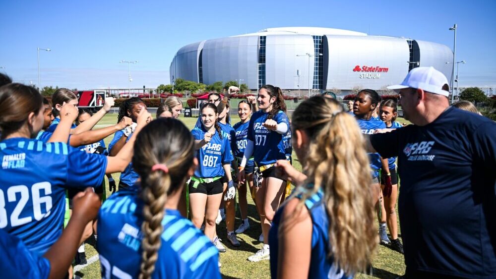 College Showcase flag football event outside of the Arizona Cardinals' State Farm Stadium...