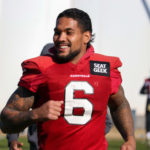 Arizona Cardinals RB James Conner warms up ahead of practice on Thursday, Dec. 22, 2022, in Tempe. (Tyler Drake/Arizona Sports)