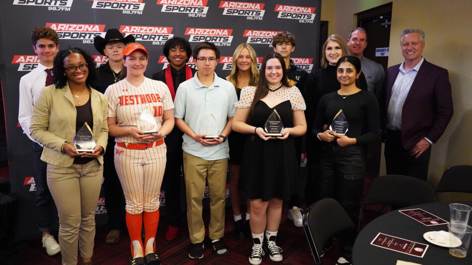 Aani Nagaiah, front row far right, is the winner among 10 finalists for the 2024 Character Counts s...