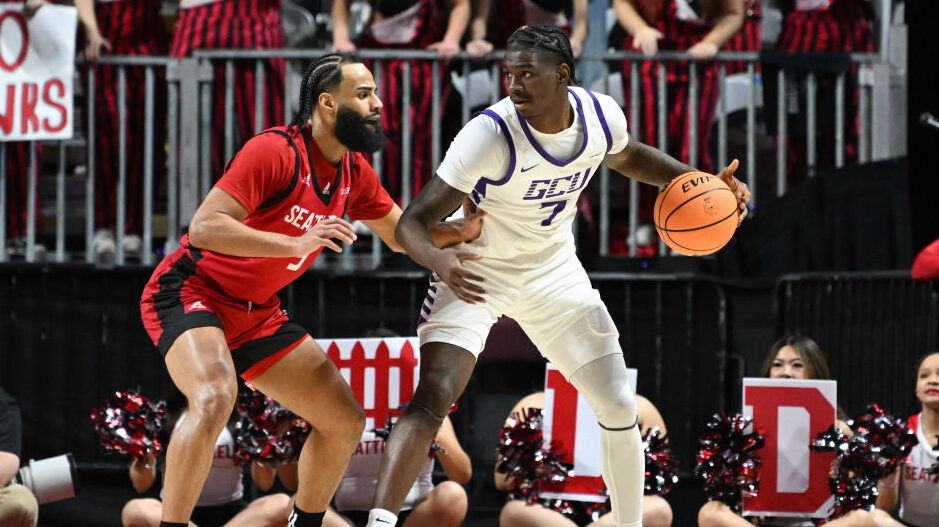 Tyon Grant-Foster backs down a defender...