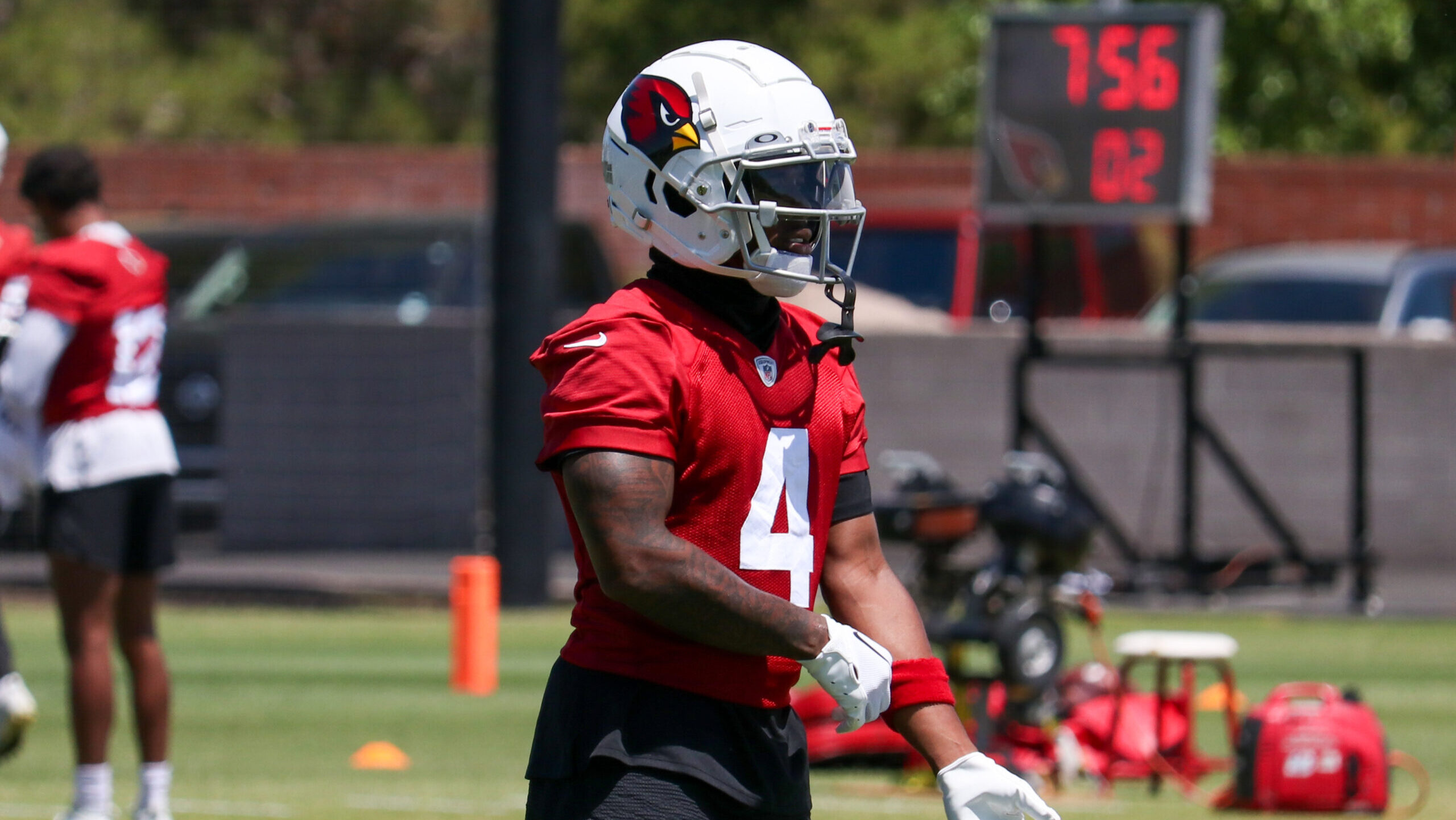 Greg Dortch looks on during OTAs...