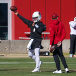 Arizona Cardinals QB Kyler Murray throws a pass during practice on Friday, Jan. 5, 2023, in Tempe. (Tyler Drake/Arizona Sports)