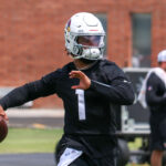 Arizona Cardinals QB Kyler Murray runs through drills during OTAs on Monday, May 20, 2024, in Tempe. (Tyler Drake/Arizona Sports)