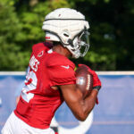 Arizona Cardinals WR Zay Jones makes a catch during Day 1 of joint practice on Wednesday, Aug. 14, 2024, in Indianapolis. (Tyler Drake/Arizona Sports)