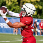 Arizona Cardinals WR Daniel Arias makes a catch during Day 1 of joint practice on Wednesday, Aug. 14, 2024, in Indianapolis. (Tyler Drake/Arizona Sports)