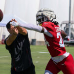 Arizona Cardinals CB Starling Thomas V runs through drills during Week 1 practice on Monday, Sept. 2, 2024, in Tempe. (Tyler Drake/Arizona Sports)