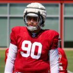 Arizona Cardinals DL Tyler Manoa looks on during Week 1 practice on Thursday, Sept. 5, 2024, in Tempe. (Tyler Drake/Arizona Sports)