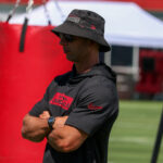 Arizona Cardinals head coach Jonathan Gannon looks on during Week 1 practice on Thursday, Sept. 5, 2024, in Tempe. (Tyler Drake/Arizona Sports)