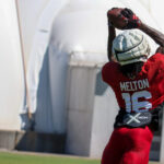 Arizona Cardinals CB Max Melton runs through drills during Week 1 practice on Thursday, Sept. 5, 2024, in Tempe. (Tyler Drake/Arizona Sports)