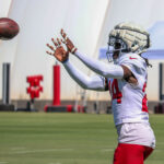 Arizona Cardinals CB Starling Thomas V makes a catch during practice on Thursday, Sept. 12, 2024, in Tempe. (Tyler Drake/Arizona Sports)