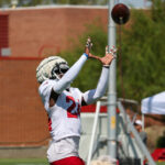 Arizona Cardinals CB Starling Thomas V makes a catch during practice on Thursday, Sept. 12, 2024, in Tempe. (Tyler Drake/Arizona Sports)
