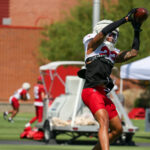 Arizona Cardinals CB Sean Murphy-Bunting makes a catch during practice on Thursday, Sept. 12, 2024, in Tempe. (Tyler Drake/Arizona Sports)