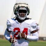 Arizona Cardinals CB Starling Thomas V runs through drills during practice on Thursday, Sept. 12, 2024, in Tempe. (Tyler Drake/Arizona Sports)