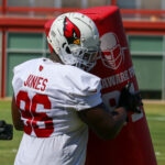 Arizona Cardinals DL Naquan Jones runs through drills during practice on Wednesday, Sept. 25, 2024, in Tempe. (Tyler Drake/Arizona Sports)