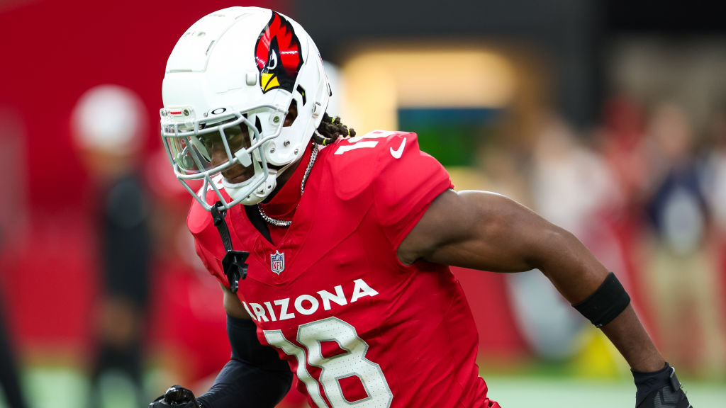 Arizona Cardinals wide receiver Marvin Harrison Jr. runs on the football field...