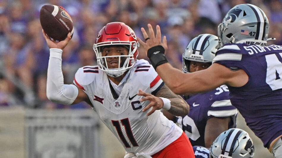 Arizona QB Noah Fifita vs. Kansas State, which moved up in the college football rankings...