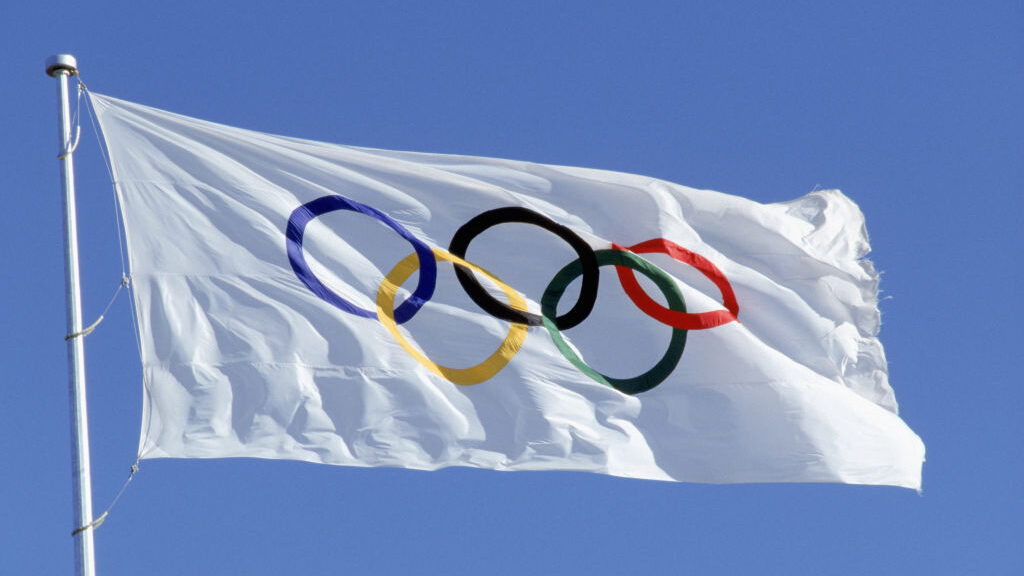Olympic flag waving in the wind...