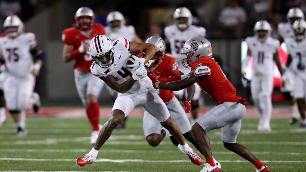 Arizona Wildcats wide receiver Tetairoa McMillan #4, during the first half of a football game betwe...